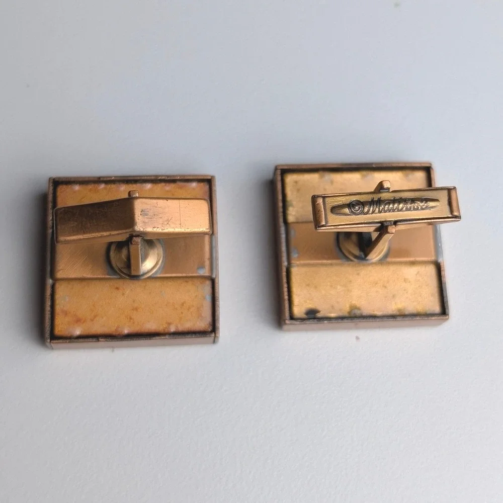 Matisse Renoir Vintage Copper Turquoise Enamel MCM Geometric Cufflinks